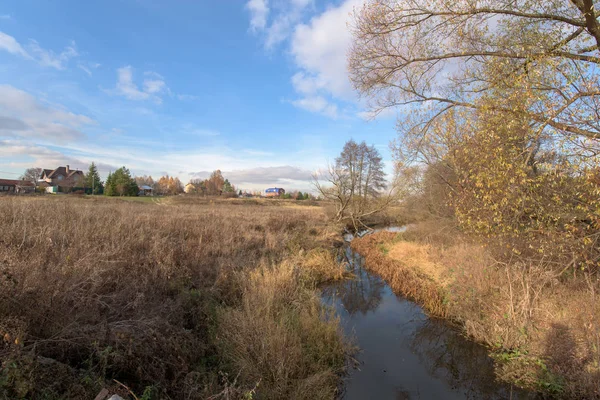 Zonnige Land Landschap Met Bomen Wolken — Stockfoto