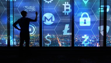Cryptocurrency güvenlik tema geceleri büyük windows tarafından adamla
