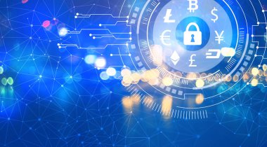 Cryptocurrency güvenlik tema gece şehir ışıkları ile