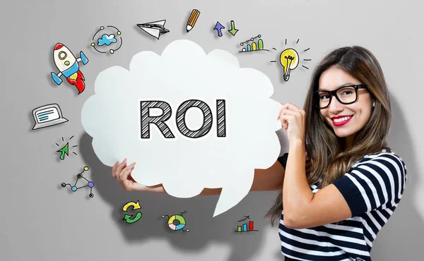 带有语音气泡的女性的 Roi 文本 — 图库照片