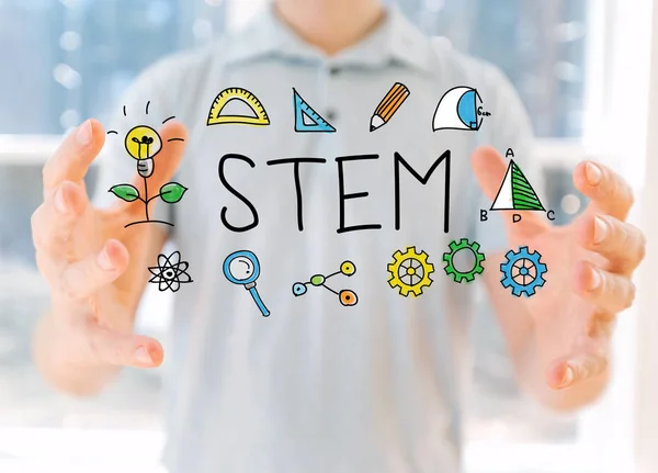 STEM with man holding his hands — Stock Photo, Image