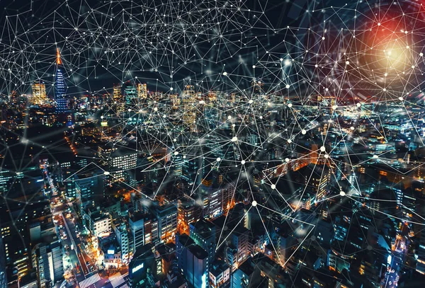 Dijital teknoloji cırıldamak Tokyo, Japonya'nın hava manzaralı 