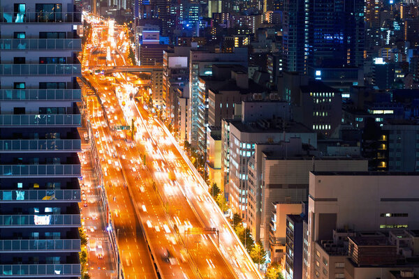 Aerial view of a massive highway in Osaka