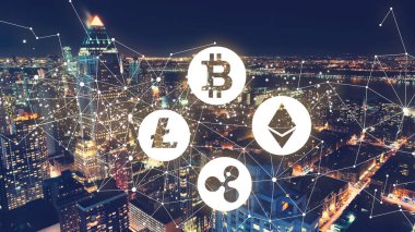 New York şehir manzarası ile Cryptocurrency