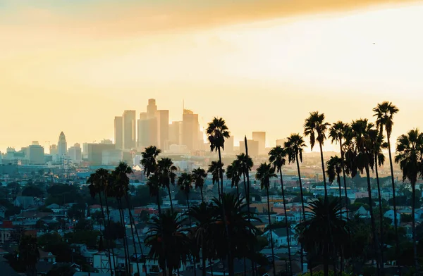 Στο κέντρο του Los Angeles ορίζοντα στο ηλιοβασίλεμα — Φωτογραφία Αρχείου