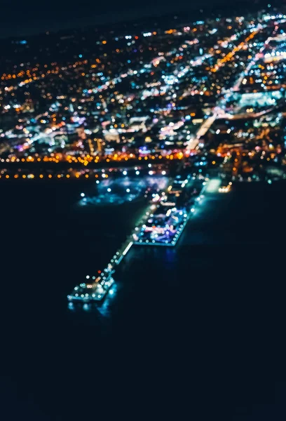 Anteni Santa Monica Kıyı Amusment Park Skele Görünümünü Geceleri Defocused — Stok fotoğraf