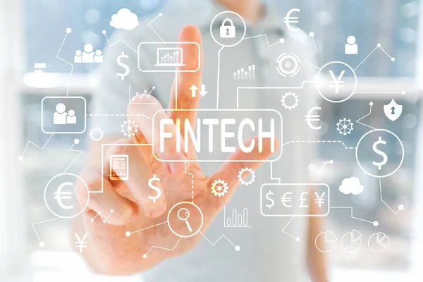 Fintech Theme with young man — Stock Photo, Image