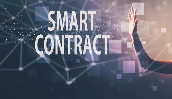Smart kontrakt med en hand i en mörk bakgrund — Stockfoto