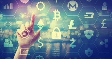Cryptocurrency güvenlik tema bir düğmeye basarak elle