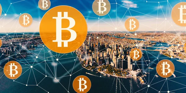 Bitcoin met de Manhattan, Ny — Stockfoto