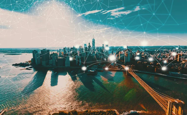 Concepto de red y tecnología de conexión con la ciudad de Nueva York — Foto de Stock