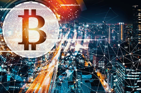 Bitcoin met een massale highway — Stockfoto