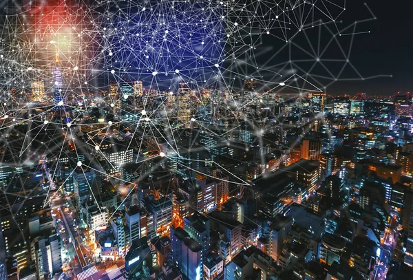 Tokyo, Japonya'nın hava manzaralı dijital grafik 