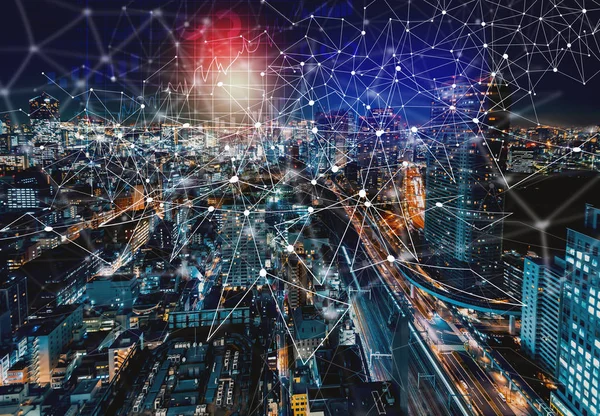 Tokyo, Japonya'nın hava manzaralı dijital grafik 