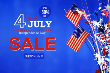 4 Temmuz süslemeleri mavi zemin üzerine