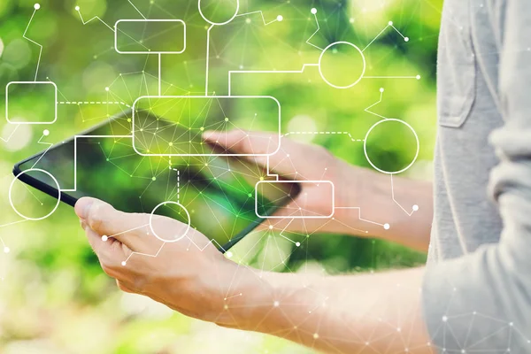 Onun tableti tutan adam konseptiyle akış çizelgesi 