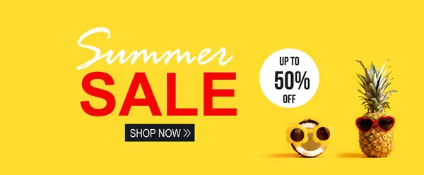 Summer Sale with pineapple and coconut — Stock Photo, Image