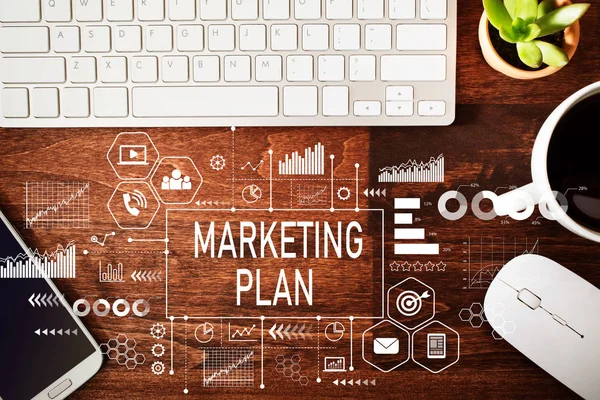 Marketingplan met workstation — Stockfoto