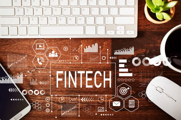 Fintech with workstation — Stock Photo, Image