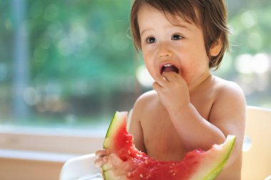 Karpuz yeme yürümeye başlayan çocuk