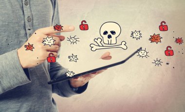 Bir tablet tutan adam ile virüs ve aldatmaca Tema