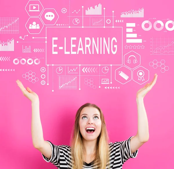 E-Learning z młodą kobietę — Zdjęcie stockowe