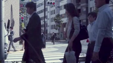 İnsanlar bir iş bölgesi, Tokyo, Japonya yavaş karşıdan karşıya