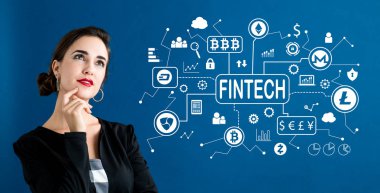 İş kadını ile cryptocurrency fintech Tema