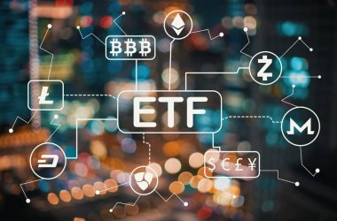 Bulanık şehir ışıkları ile cryptocurrency Etf Tema