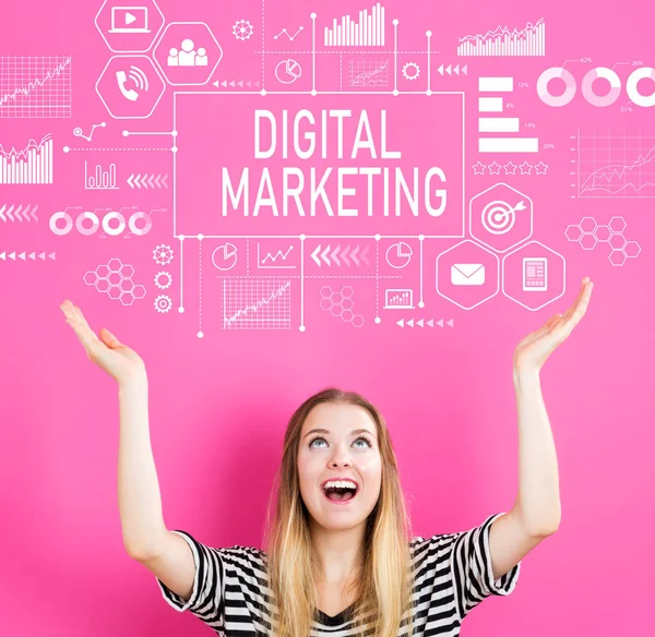Marketing digitale con giovane donna — Foto Stock