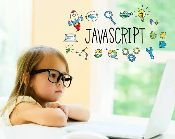 JavaScript-text med liten flicka — Stockfoto