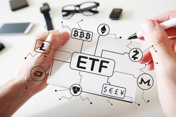 Cryptocurrency ETF theme with a notebook — Stock Photo, Image