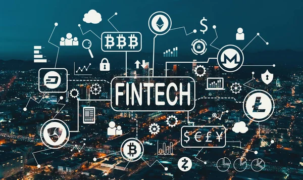 Cryptocurrency fintech 主题与洛杉矶市中心 — 图库照片