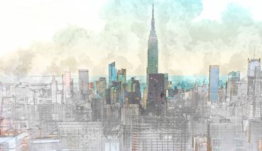Manhattan skyline cityscape taslağını