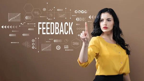 Feedback text affärskvinna — Stockfoto