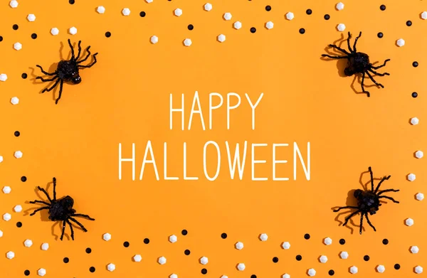 Mutlu Cadılar Bayramı mesajı örümcekler genel gider manzaralı — Stok fotoğraf