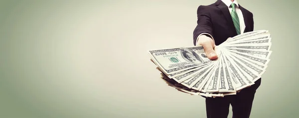 Hombre Negocios Mostrando Spread Dinero Efectivo —  Fotos de Stock
