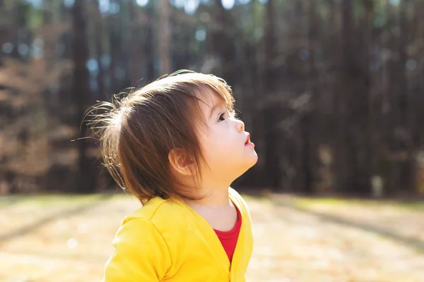 Szczęśliwy toddler chłopiec gra poza — Zdjęcie stockowe