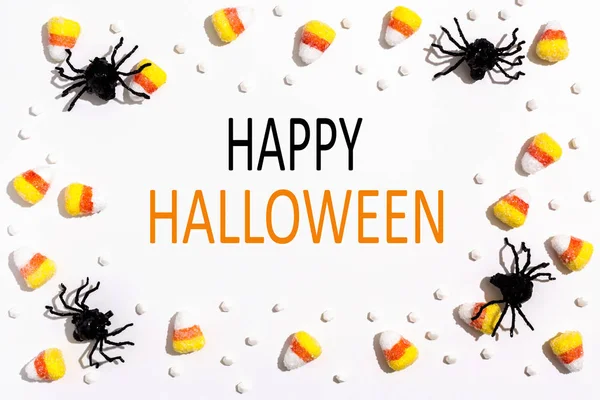 Joyeux message d'Halloween avec des araignées vue aérienne — Photo