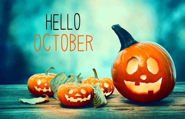 Hello October with pumpkins at night