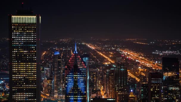 Time-lapse del centro de Chicago por la noche — Vídeo de stock