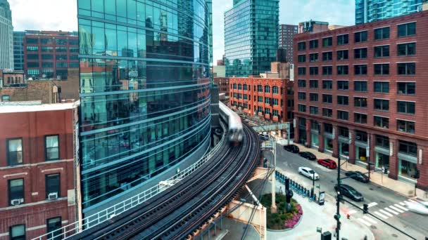 Time-lapse av tåg svängda via Chicago — Stockvideo