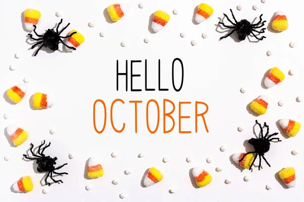 Bonjour Octobre message avec des araignées vue aérienne — Photo