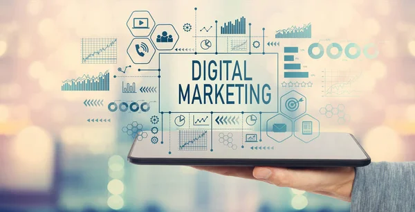 Marketing digital com computador tablet — Fotografia de Stock