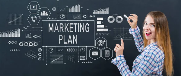 Marketing plan with young woman — Stock Photo, Image