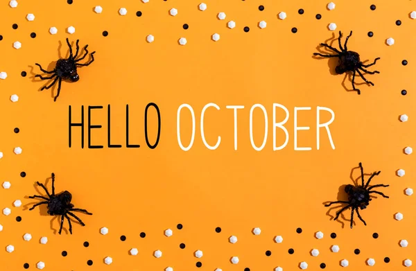 Olá mensagem de outubro com aranhas vista aérea — Fotografia de Stock