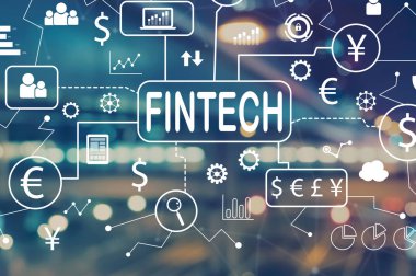 Fintech Tema bulanık şehir ışıkları ile