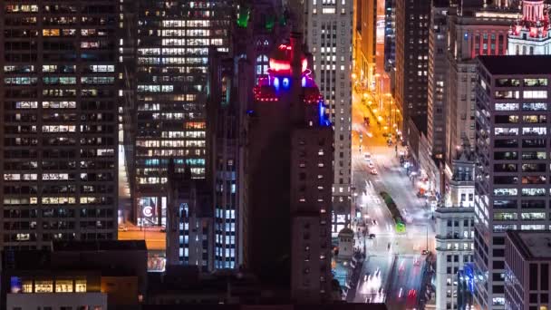 Time Lapse Van Skyline Van Chicago Nachts Van Hoog Boven — Stockvideo