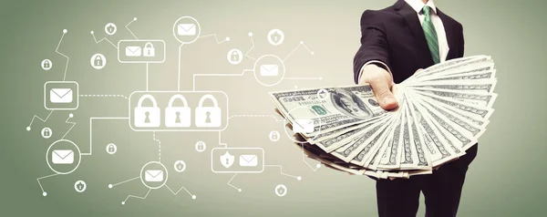 E-mail beveiliging thema met zakenman met contant geld — Stockfoto