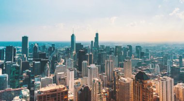 Chicago cityscape manzarası günbatımı doğru